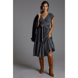 NWT Anthropologie Denim Midi Dress 8 Black V-Neck Wrap $190